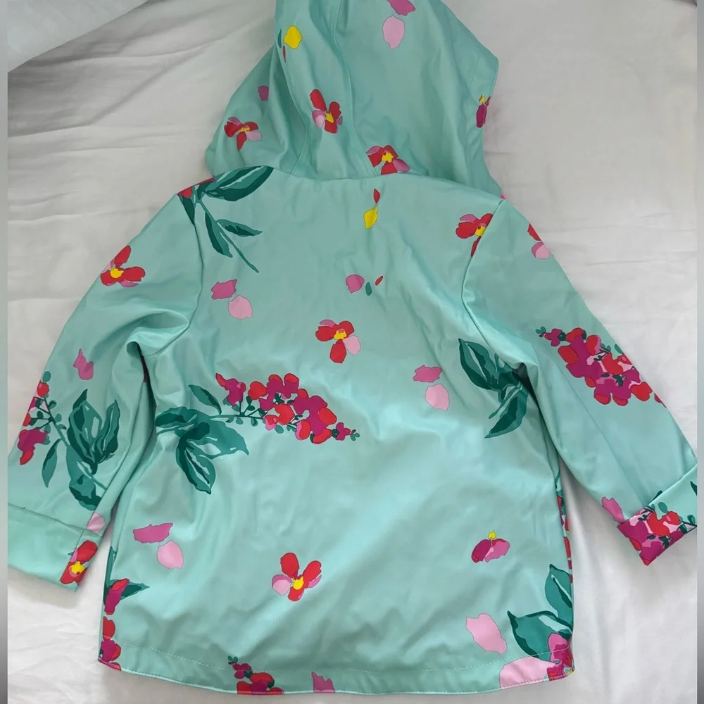 NWT Joules Teal Floral Rain Coat Jacket with Pink Fleece Interior